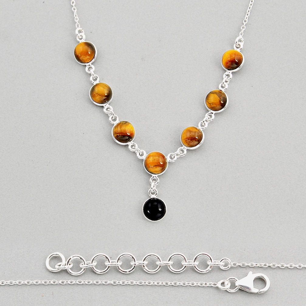 925 sterling silver 20.76cts natural brown tiger's eye onyx necklace y61463