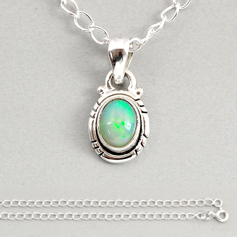 925 sterling silver 1.46cts natural ethiopian opal oval shape necklace y76723