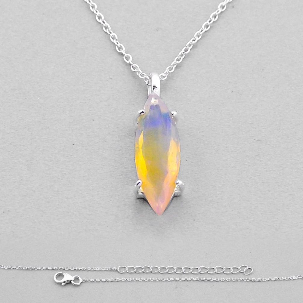 925 sterling silver 4.54cts natural faceted ethiopian opal necklace n43497