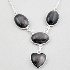 925 sterling silver 21.68cts natural golden sheen black obsidian necklace t83359