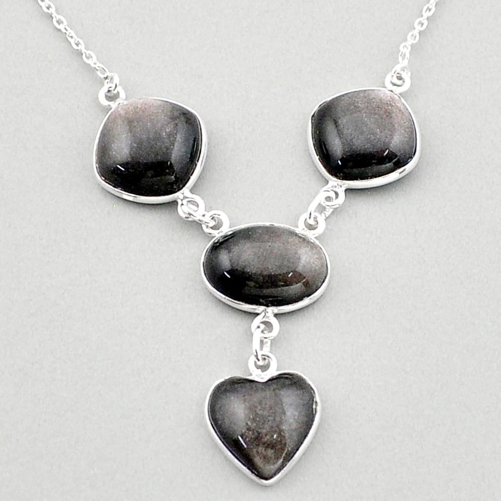 925 sterling silver 22.92cts natural golden sheen black obsidian necklace t83379