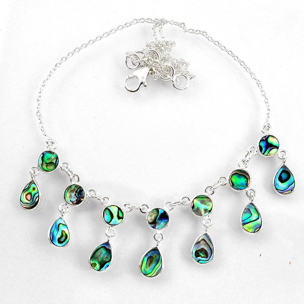 925 sterling silver 16.11cts natural green abalone paua seashell necklace r60773