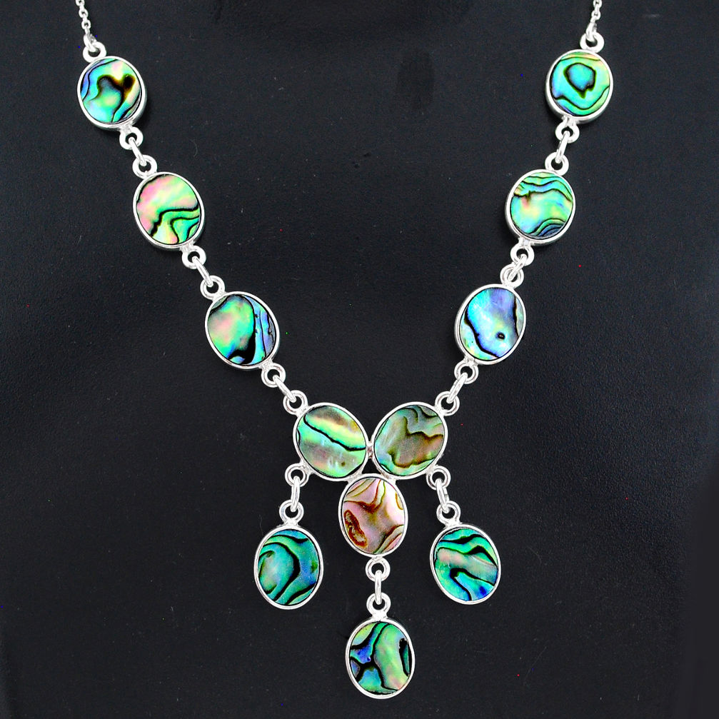 925 sterling silver 29.85cts natural green abalone paua seashell necklace r94060