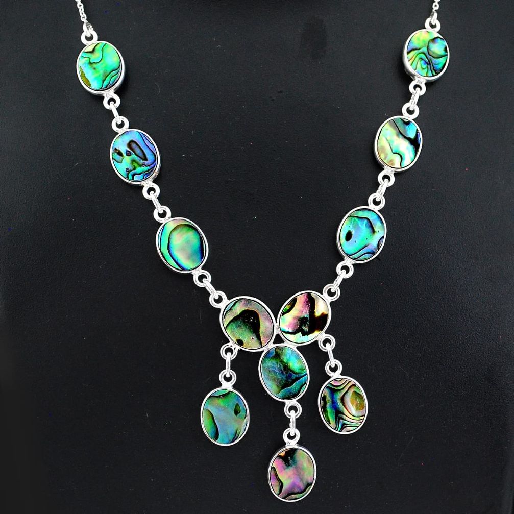 925 sterling silver 30.39cts natural green abalone paua seashell necklace r94100