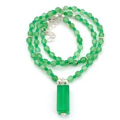 925 sterling silver 38.59cts natural green chalcedony beads necklace u65108