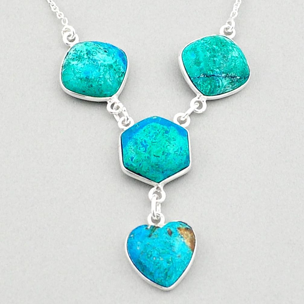925 sterling silver 24.89cts natural green chrysocolla necklace jewelry t83403
