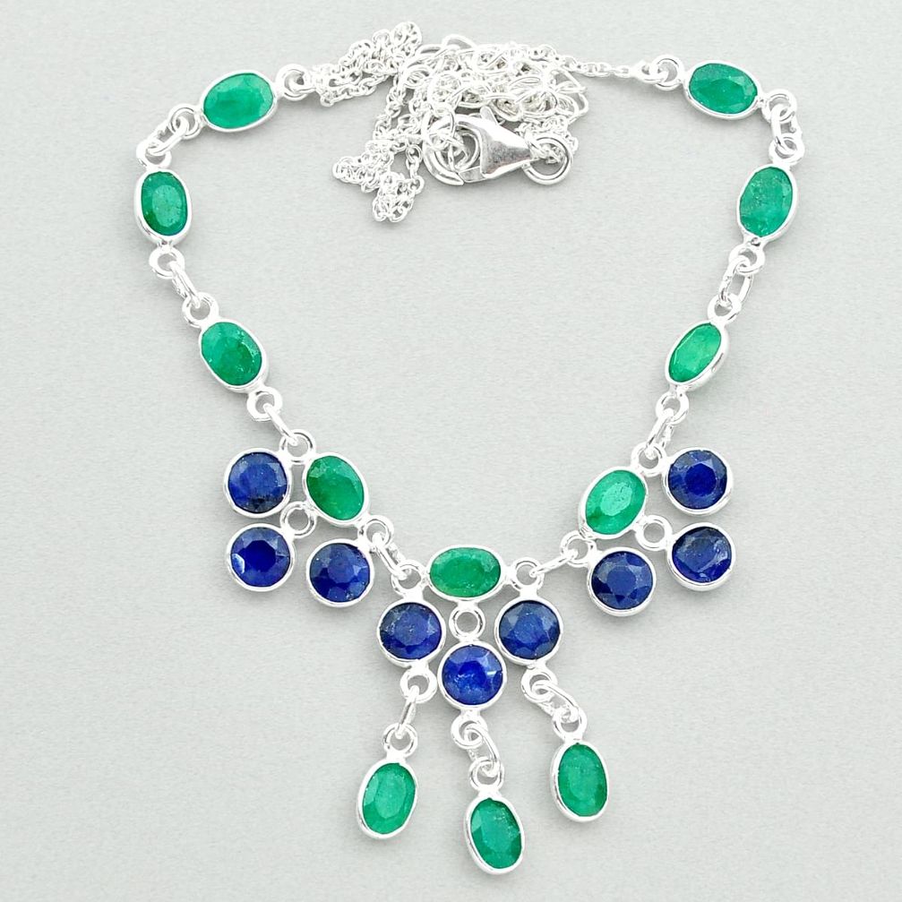 925 sterling silver 23.13cts natural green emerald blue sapphire necklace t50356