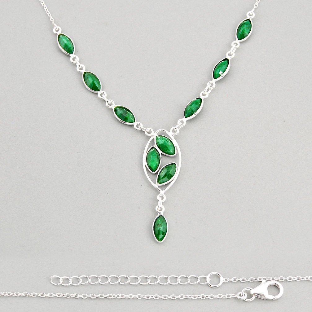 925 sterling silver 20.07cts natural green emerald marquise necklace y76894