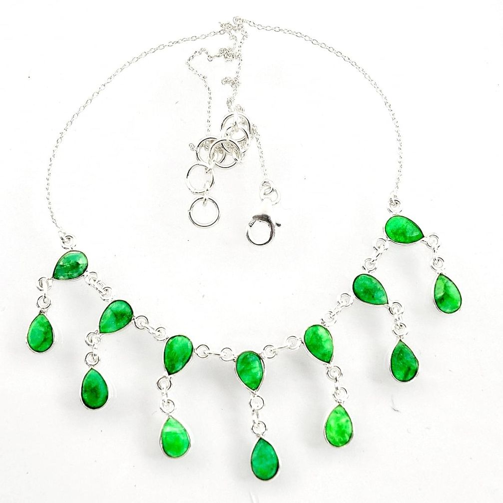 925 sterling silver 20.62cts natural green emerald necklace jewelry d47640