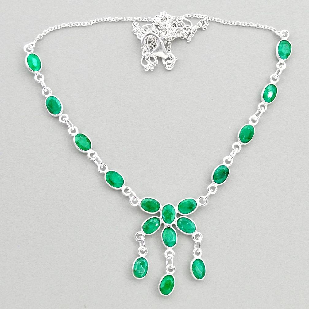 925 sterling silver 17.22cts natural green emerald necklace jewelry t45263