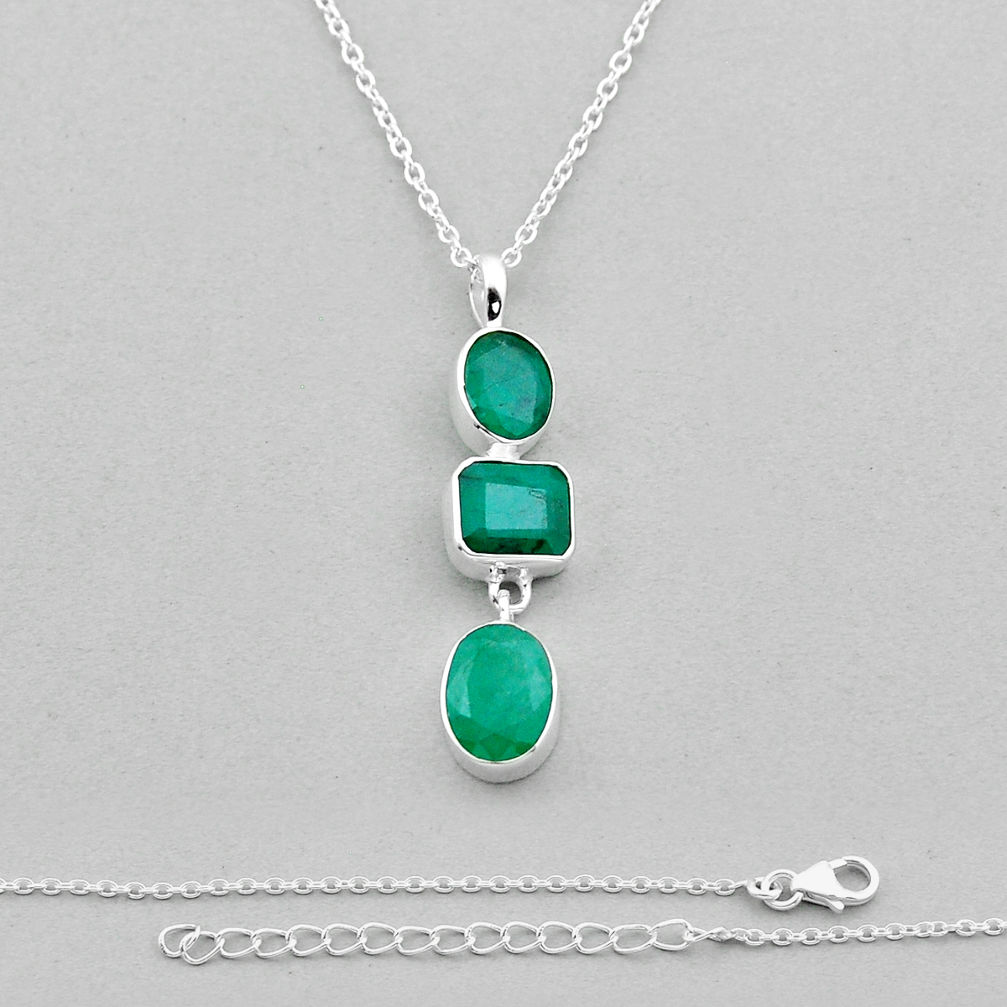 925 sterling silver 7.83cts natural green emerald octagan shape necklace n49500