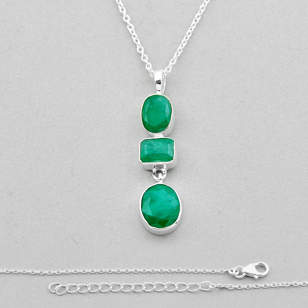 925 sterling silver 7.81cts natural green emerald oval necklace jewelry n49493