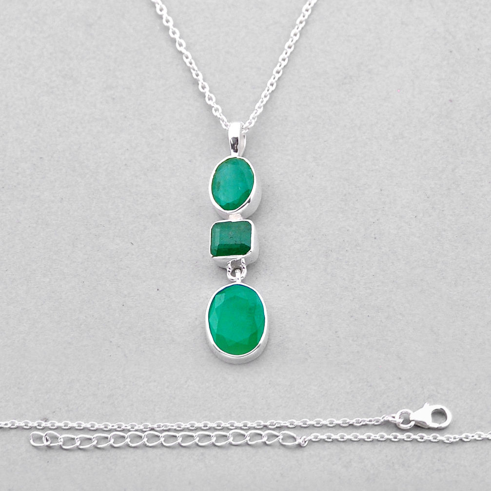 925 sterling silver 9.63cts natural green emerald oval necklace jewelry n53132