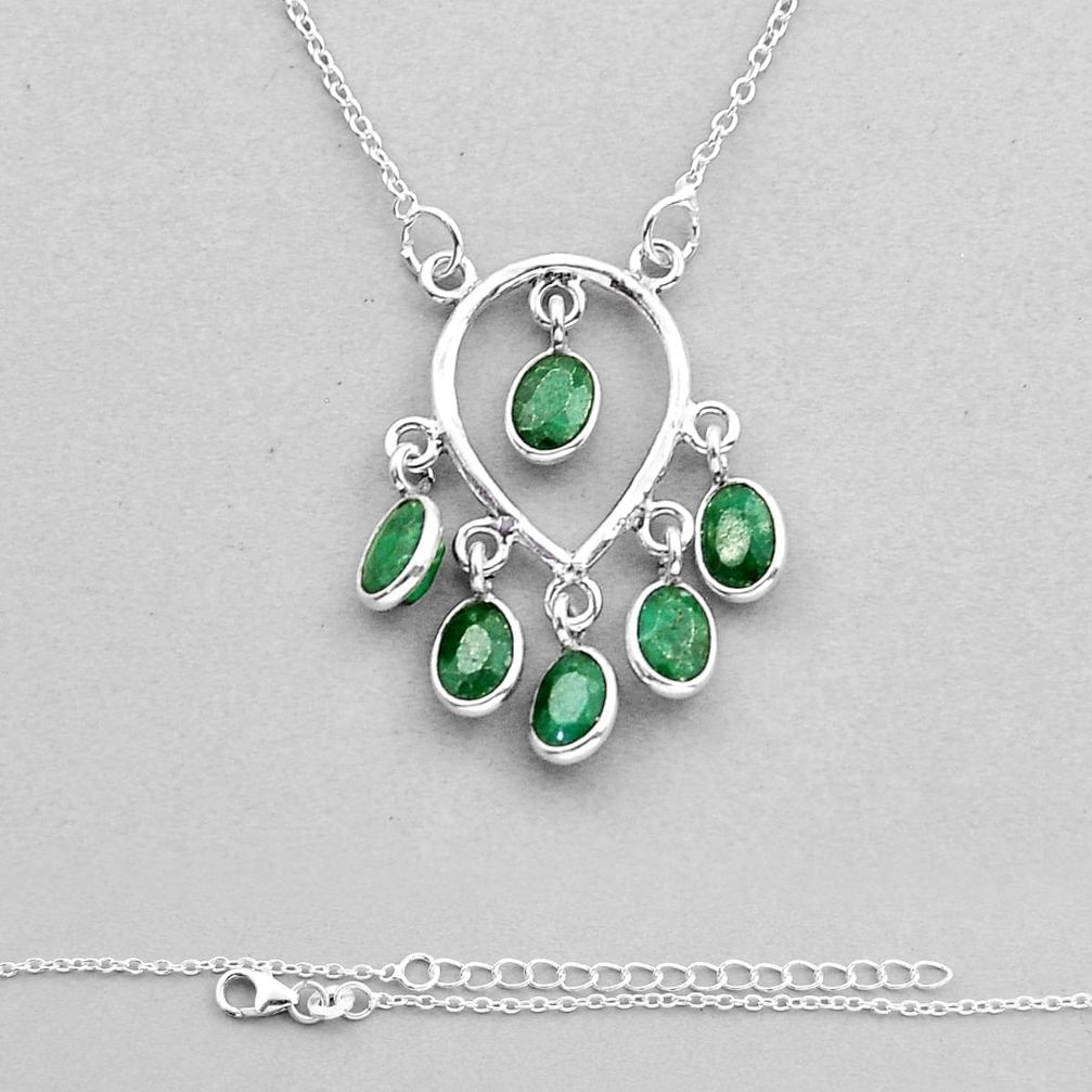 925 sterling silver 6.64cts natural green emerald oval necklace jewelry n8462