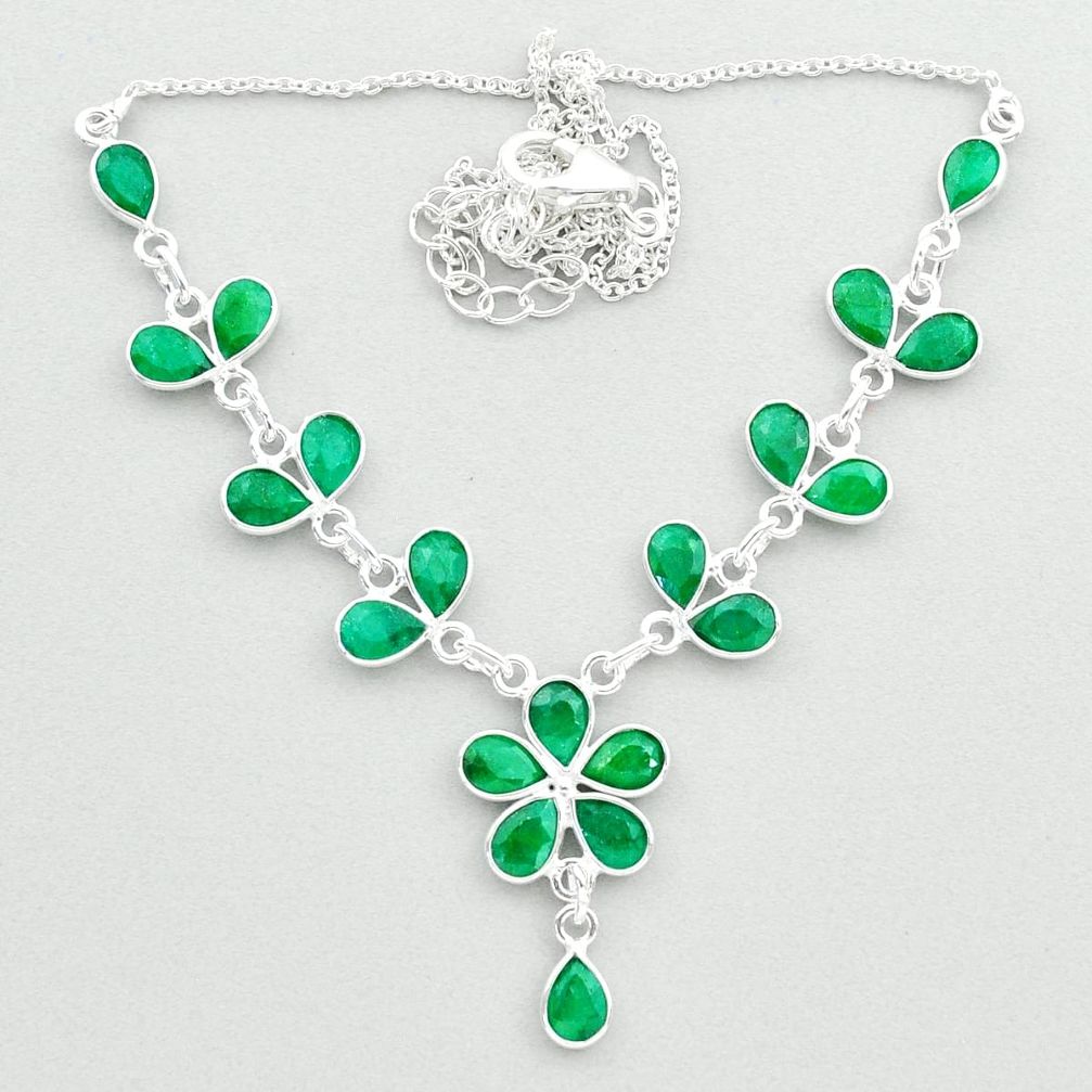 925 sterling silver 19.68cts natural green emerald pear necklace jewelry t50363