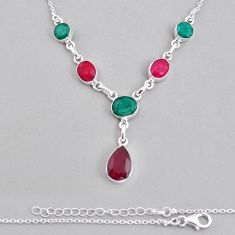 925 sterling silver 20.66cts natural green emerald ruby necklace jewelry y28758