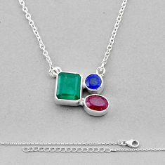 925 sterling silver 5.27cts natural green emerald sapphire ruby necklace n49505