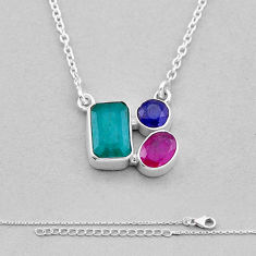 925 sterling silver 5.50cts natural green emerald sapphire ruby necklace n49507