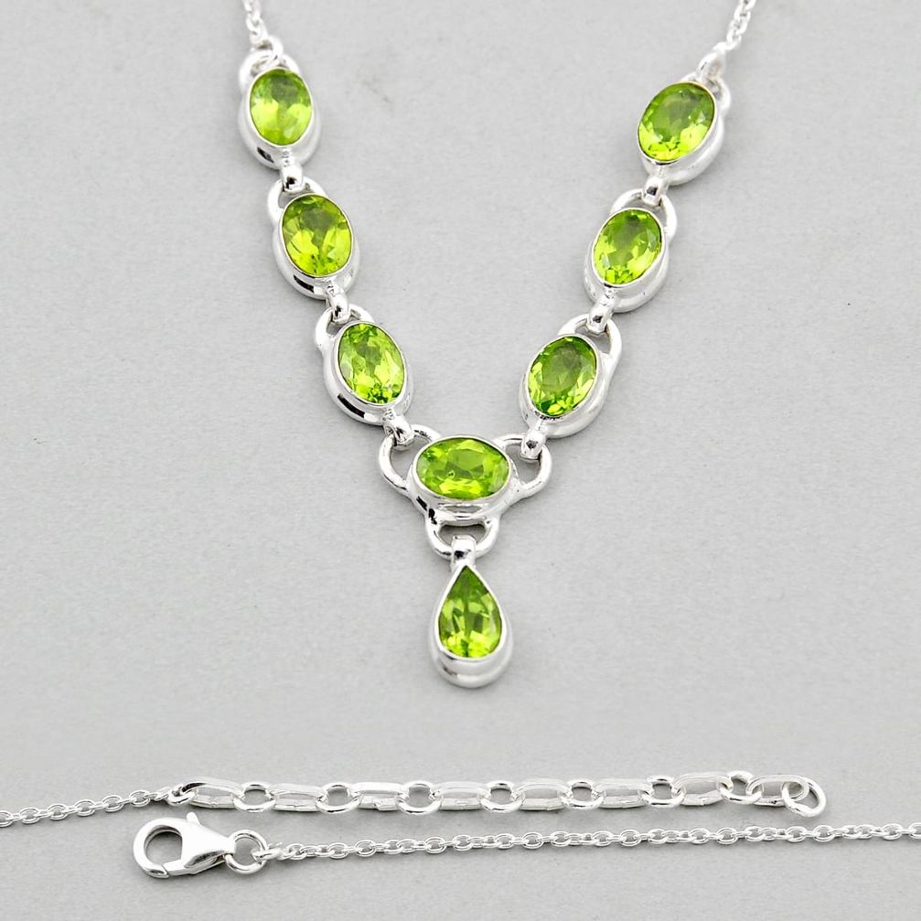 925 sterling silver 13.22cts natural green peridot oval necklace jewelry y44779