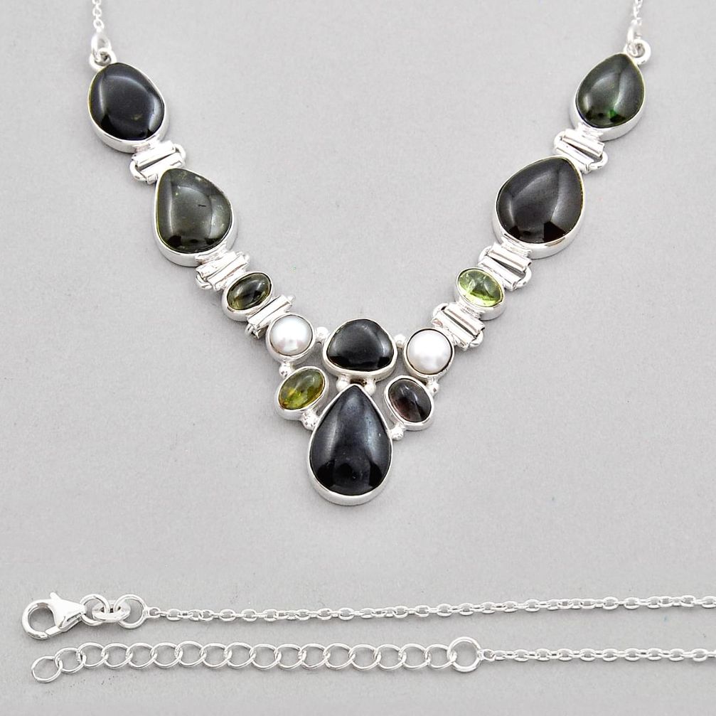 925 sterling silver 48.09cts natural green tourmaline pearl necklace y20127