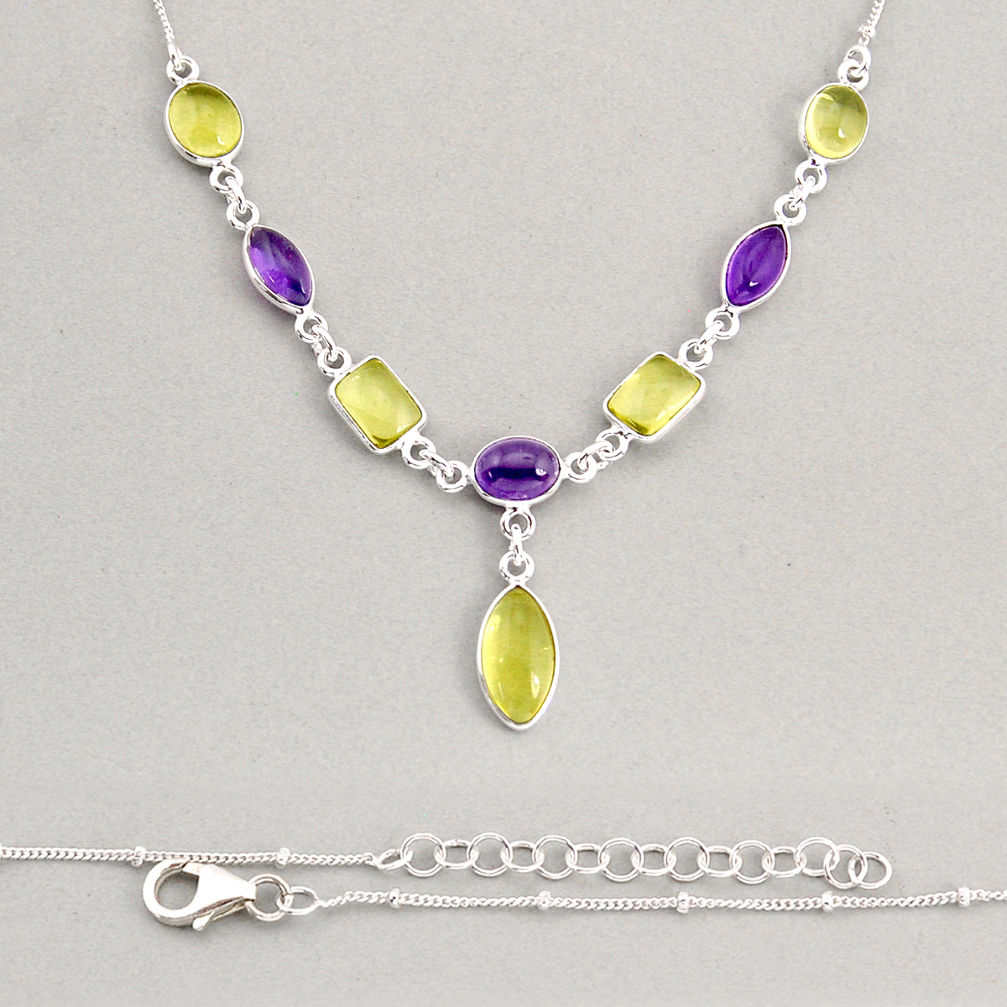 925 sterling silver 19.72cts natural lemon topaz purple amethyst necklace y74943