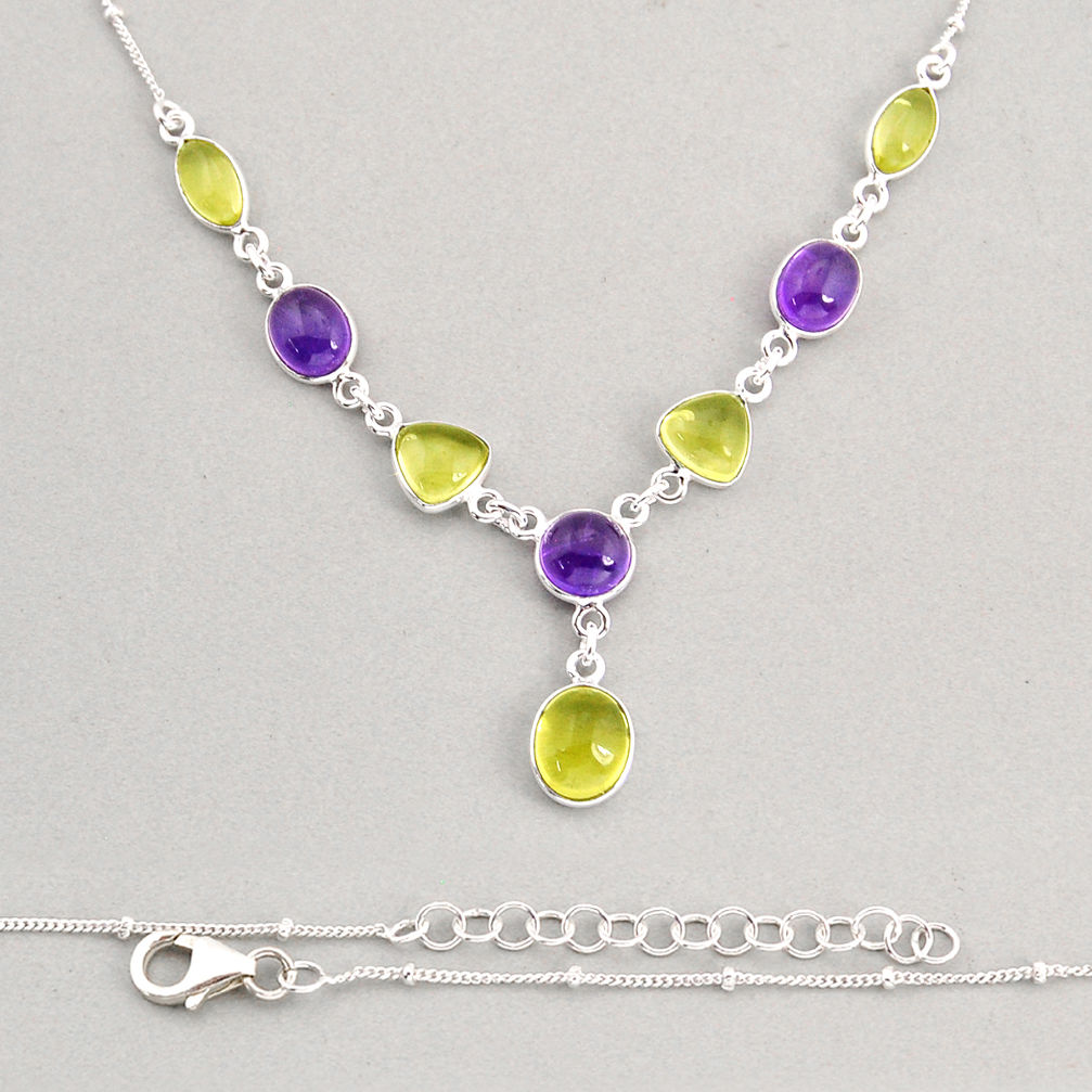 925 sterling silver 21.20cts natural lemon topaz purple amethyst necklace y74946