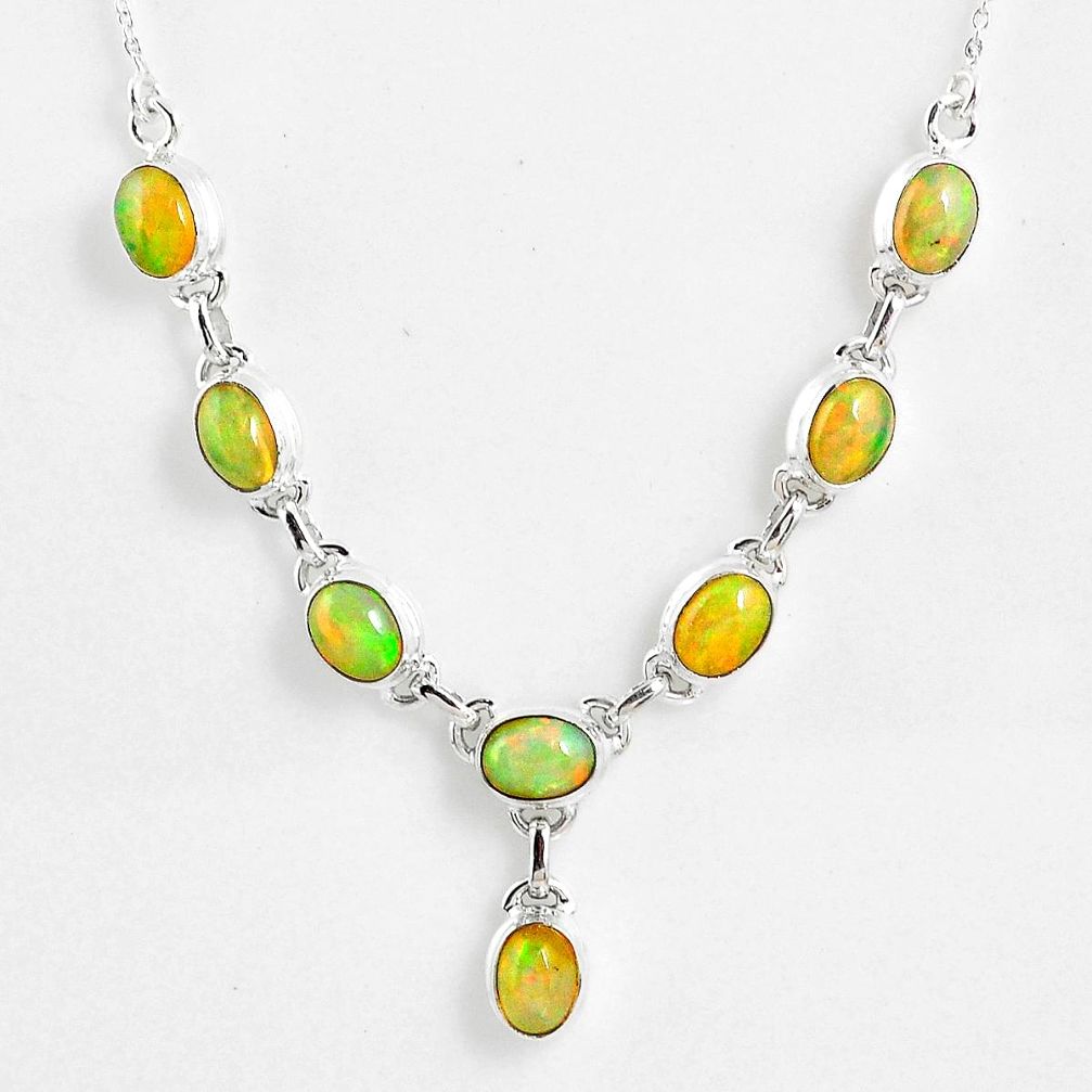 925 sterling silver 15.64cts natural multi color ethiopian opal necklace r59467