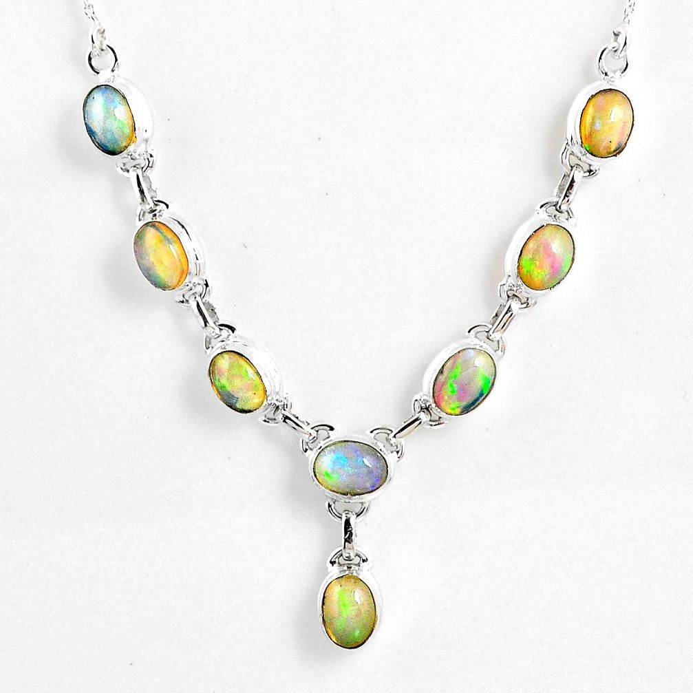 925 sterling silver 15.63cts natural multi color ethiopian opal necklace r59471