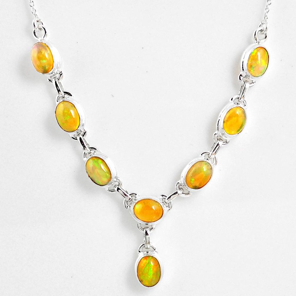 925 sterling silver 15.94cts natural multi color ethiopian opal necklace r59475