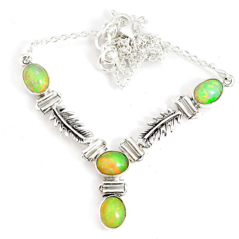 925 sterling silver 12.48cts natural multi color ethiopian opal necklace r76847