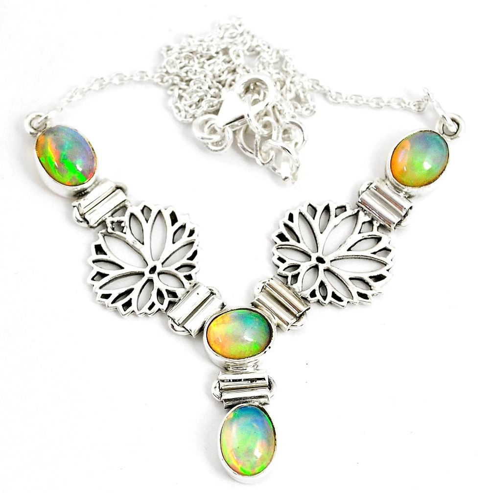 925 sterling silver 12.60cts natural multi color ethiopian opal necklace r76851