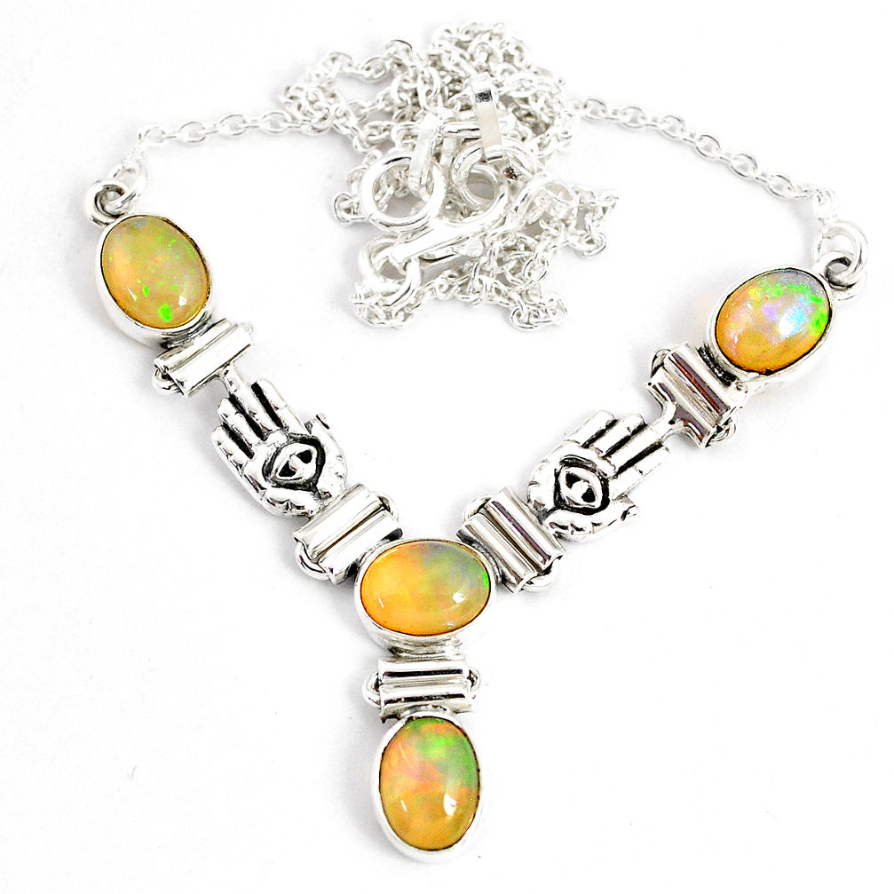 925 sterling silver 12.15cts natural multi color ethiopian opal necklace r76855