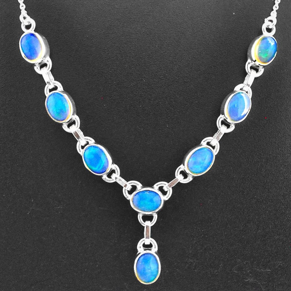 925 sterling silver 16.07cts natural multi color ethiopian opal necklace t2924