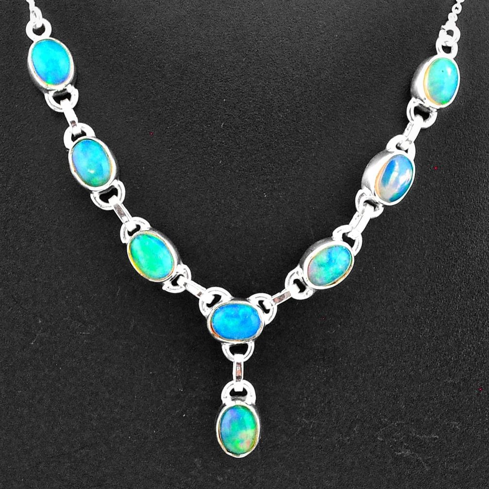 925 sterling silver 16.07cts natural multi color ethiopian opal necklace t2928