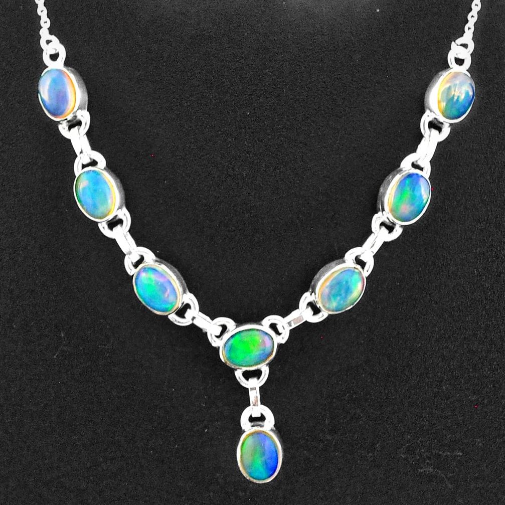 925 sterling silver 16.37cts natural multi color ethiopian opal necklace t2934