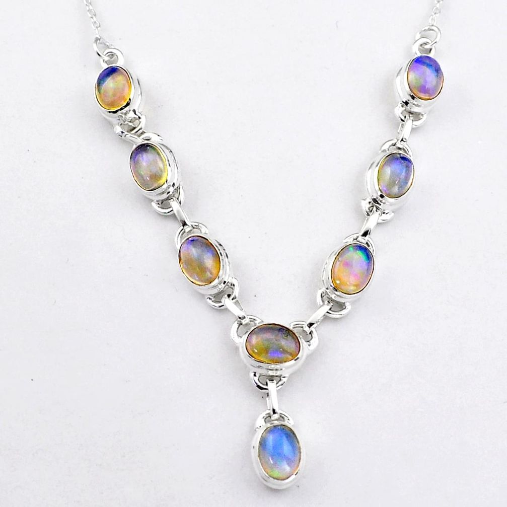 925 sterling silver 17.98cts natural multi color ethiopian opal necklace u5484
