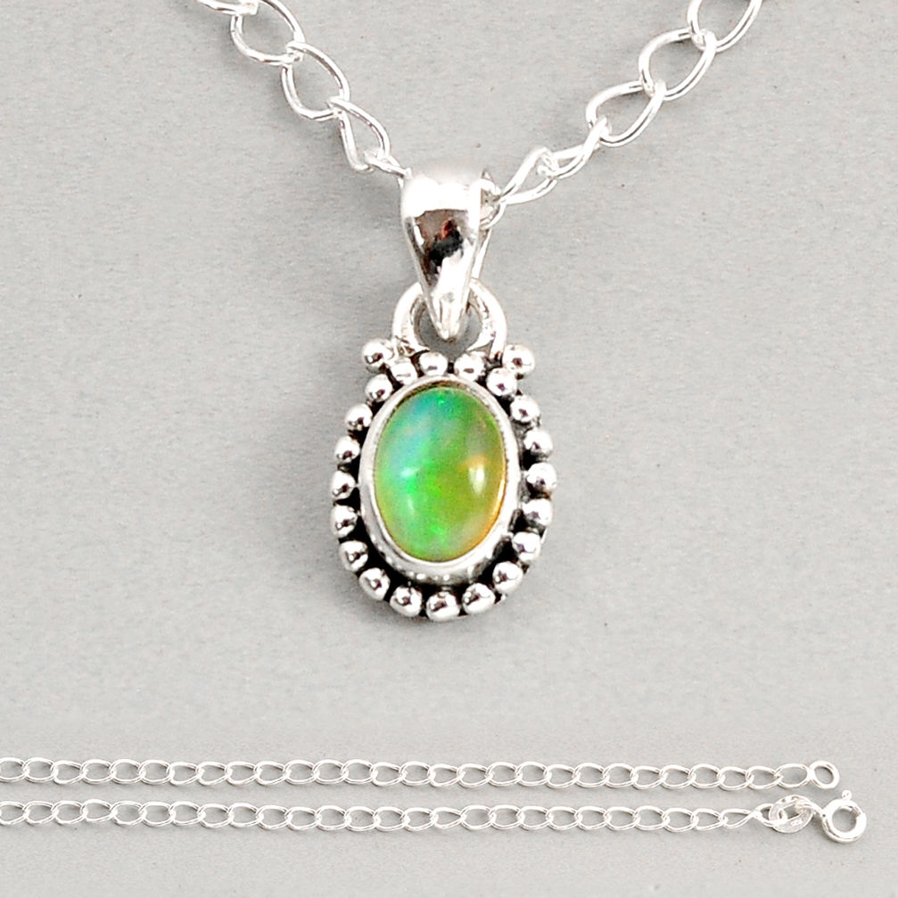 925 sterling silver 1.46cts natural multi color ethiopian opal necklace y76703