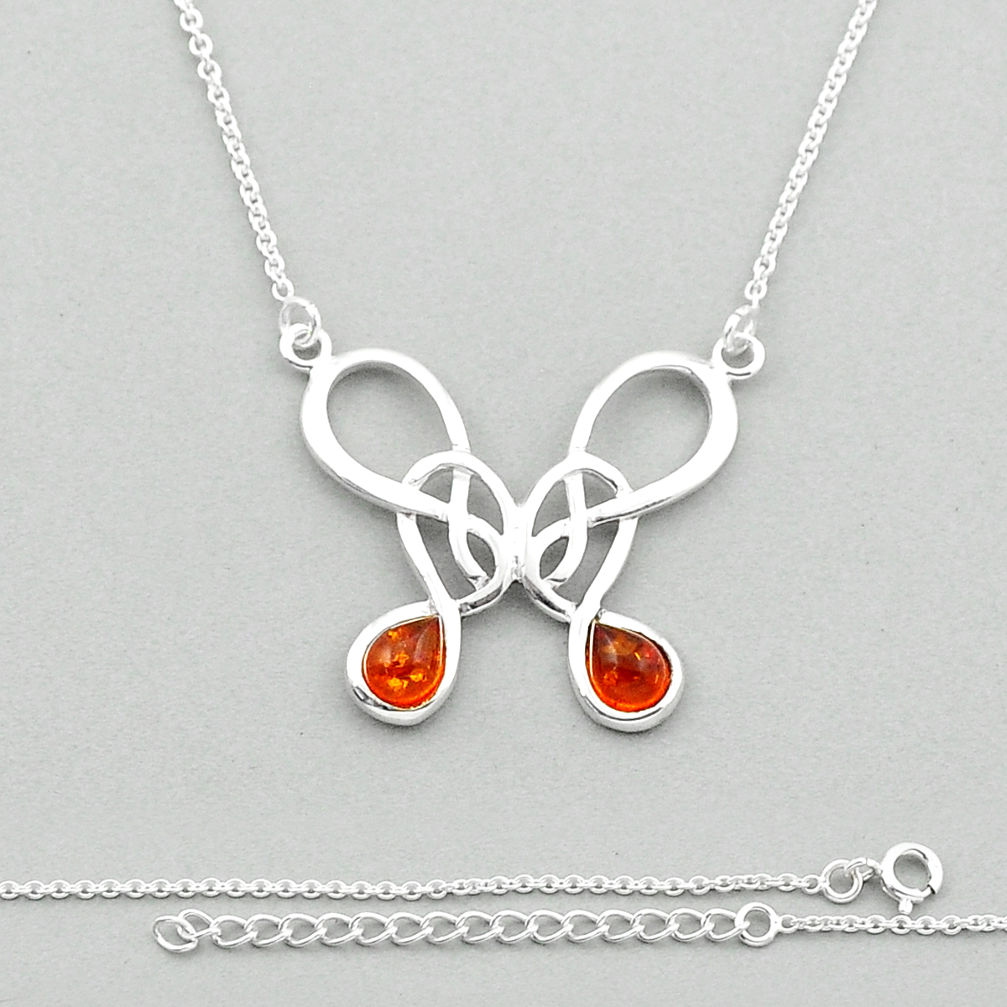 925 sterling silver 2.59cts natural orange baltic amber (poland) necklace n44389