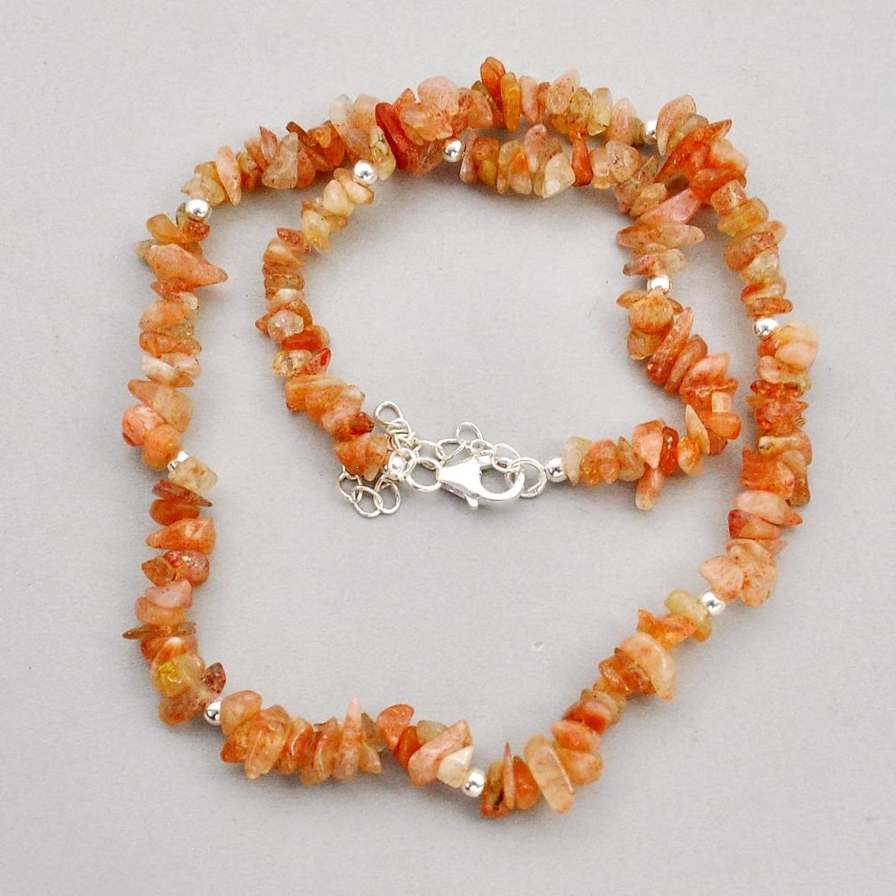 925 sterling silver 76.50cts natural orange sunstone rough fancy necklace y1031