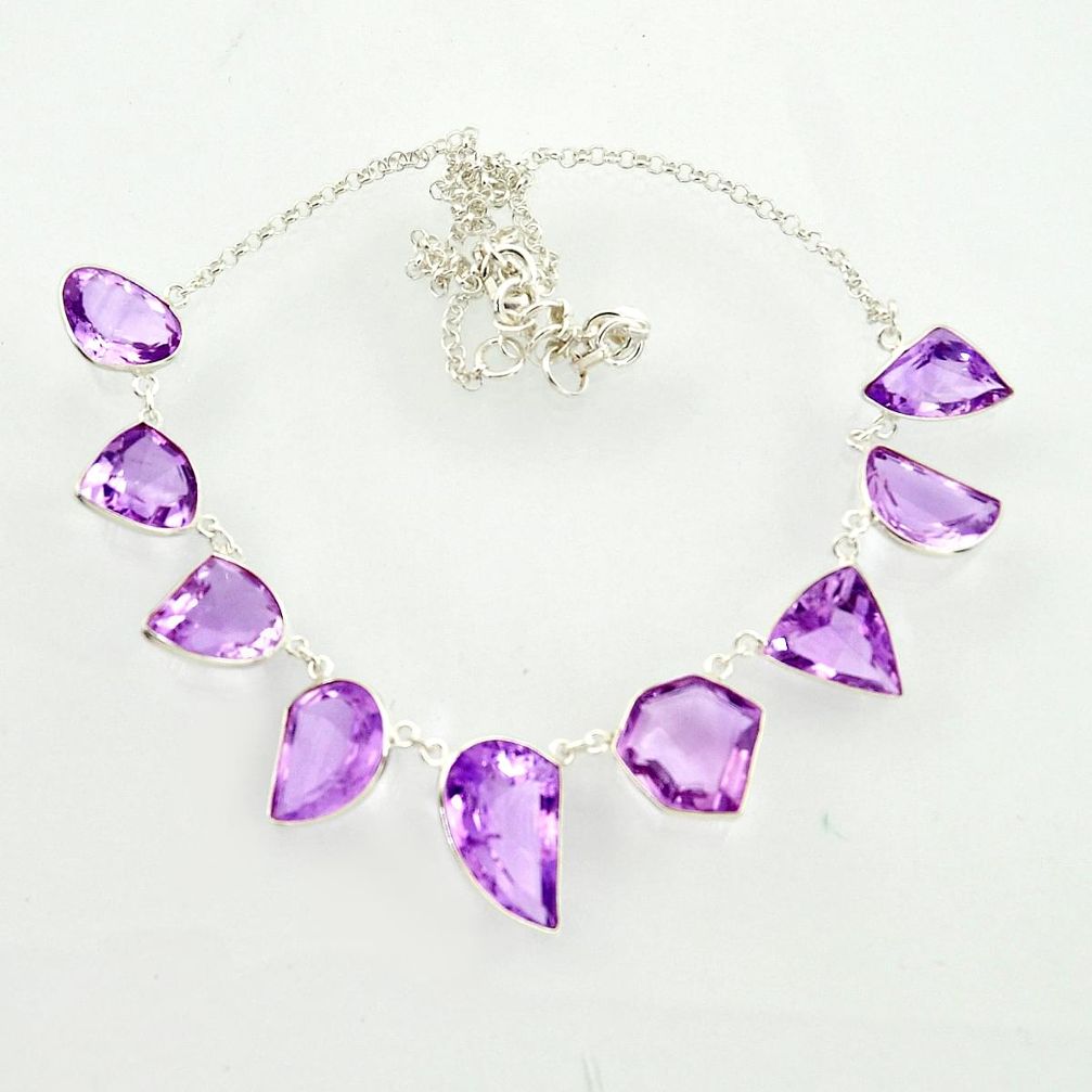 925 sterling silver 59.39cts natural pink amethyst fancy necklace jewelry d47377