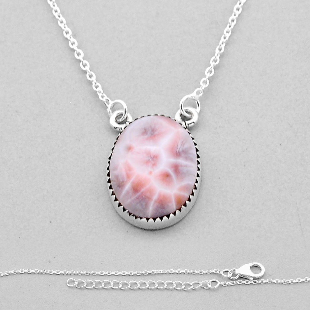 925 sterling silver 13.27cts natural pink natrolite oval necklace jewelry n50153