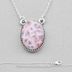 925 sterling silver 14.50cts natural pink natrolite oval necklace jewelry n50156