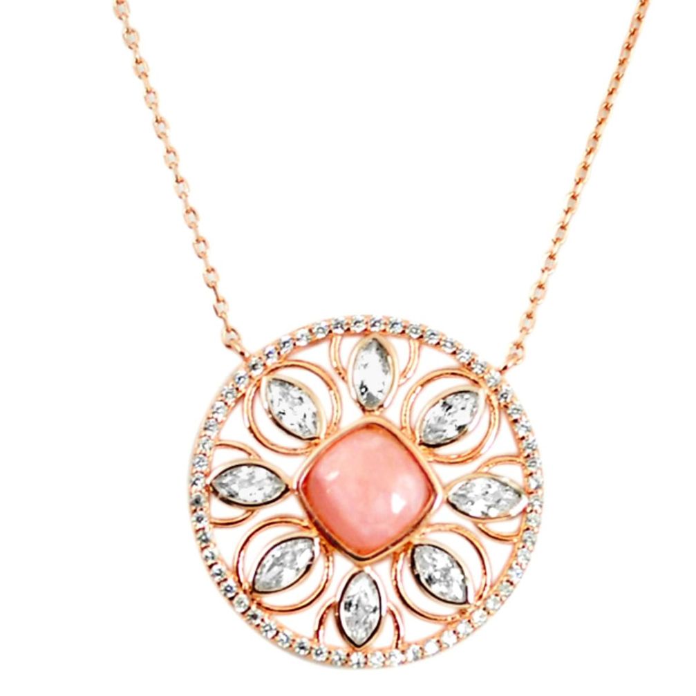 925 sterling silver natural pink opal topaz 14k rose gold necklace c17239