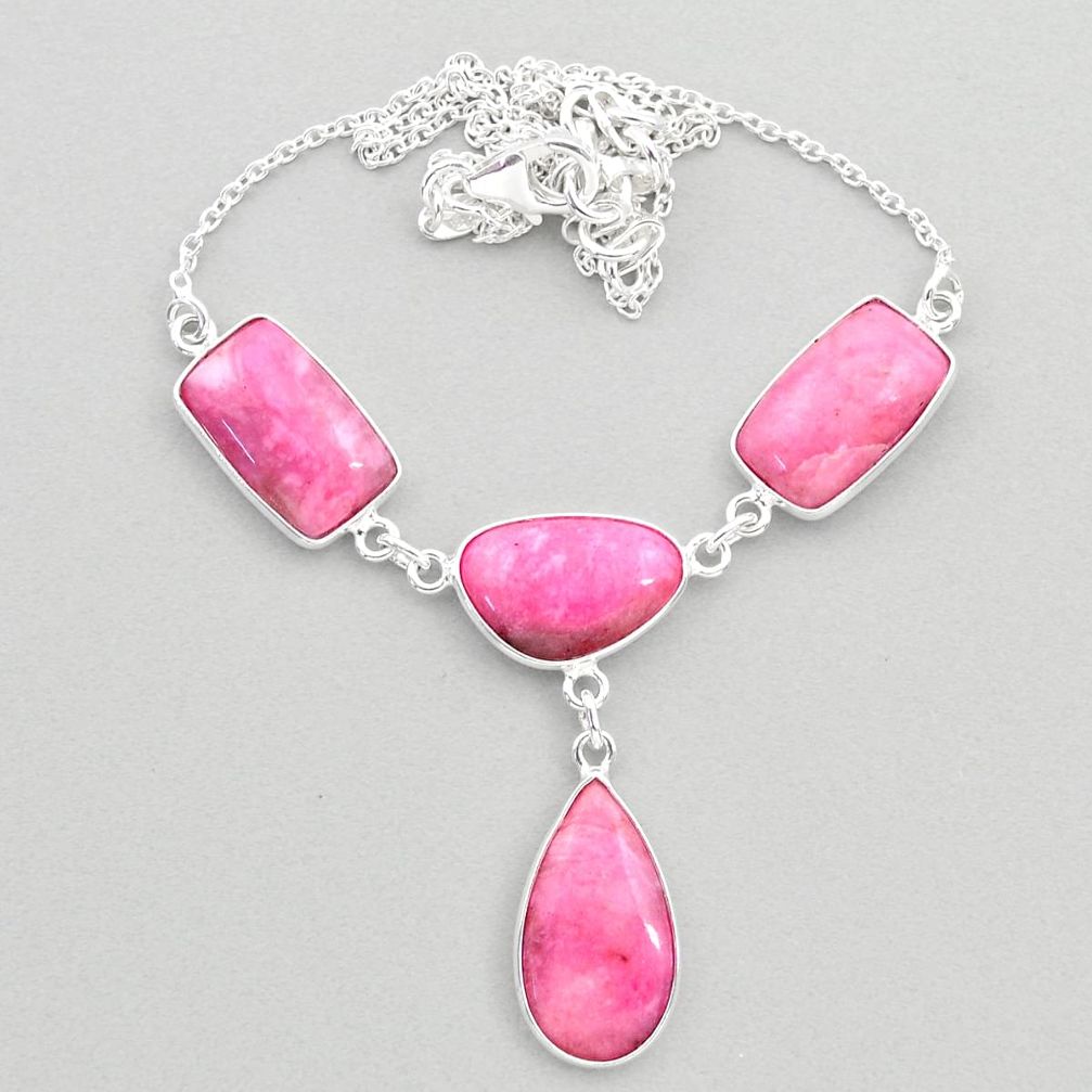 925 sterling silver 26.14cts natural pink petalite oval necklace jewelry t45278