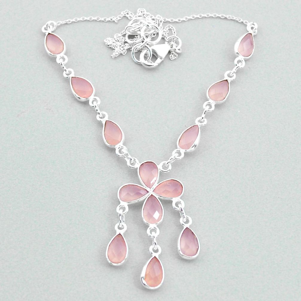 925 silver 18.28cts natural pink rose quartz necklace jewelry t34131