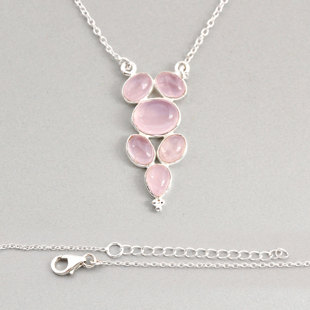 925 sterling silver 11.23cts natural pink rose quartz necklace jewelry y76556