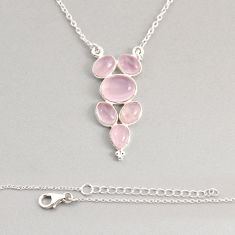 925 sterling silver 11.23cts natural pink rose quartz necklace jewelry y76556