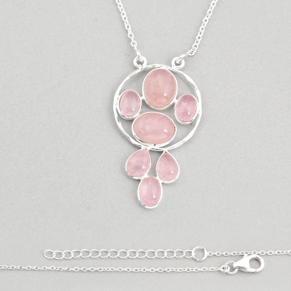 925 sterling silver 15.55cts natural pink rose quartz necklace jewelry y76954