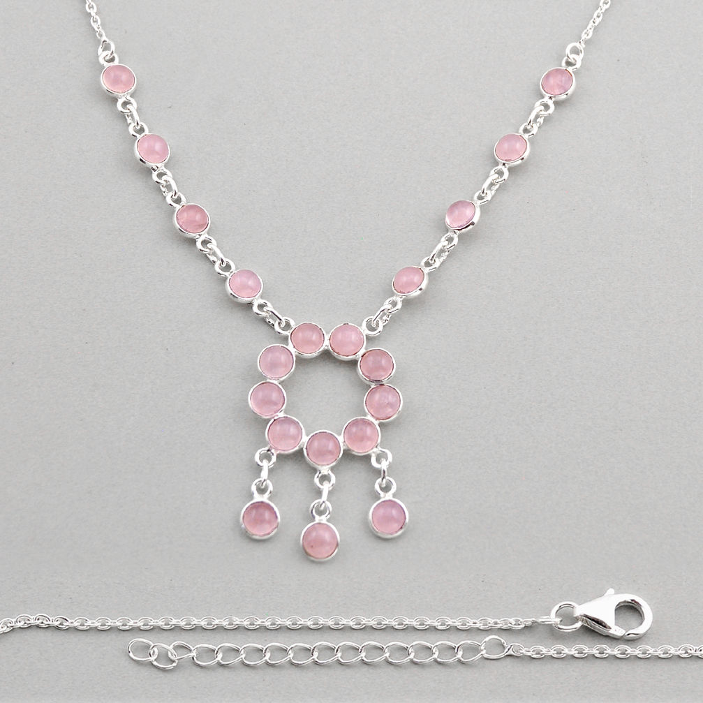 925 sterling silver 13.53cts natural pink rose quartz necklace jewelry y85248