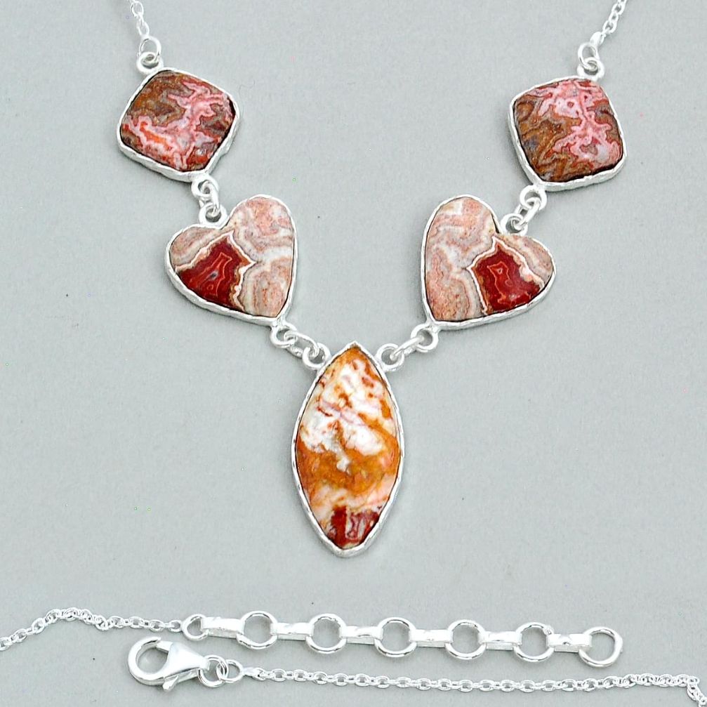 925 sterling silver 34.21cts natural pink rosetta stone jasper necklace y14160